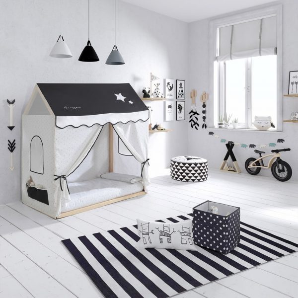 Funda tela cama casita Tipi House - Negro/Blanco